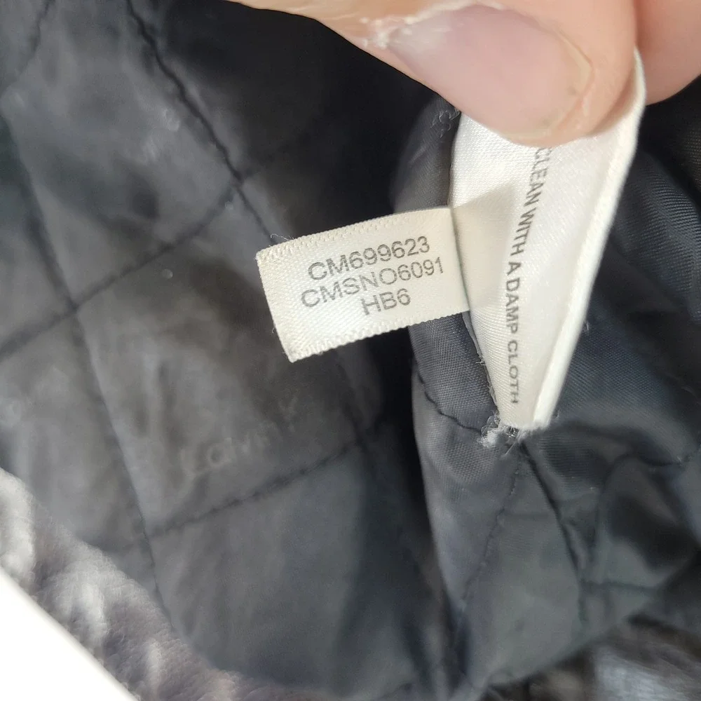 Calvin Klein Faux Leather Jacket Mens Large Brown‎ Cafe Racer Quilted